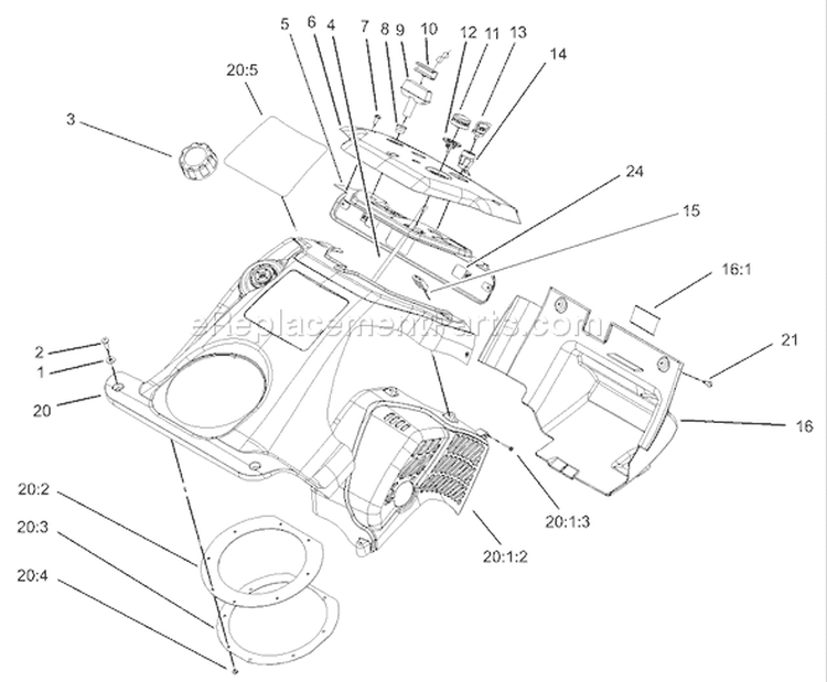 Upper Shroud and Control Panel Assembly Diagram and Parts List for 38518 240000001-240999999 - 2004 Toro Snow Blower