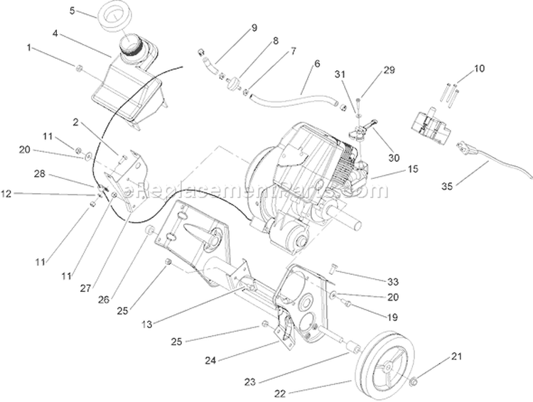 Engine and Frame Assembly Diagram and Parts List for 38518 250000001-250999999 - 2005 Toro Snow Blower
