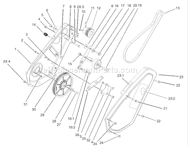 Impeller Drive Assembly Diagram and Parts List for 38516 240000001-240999999 - 2004 Toro Snow Blower