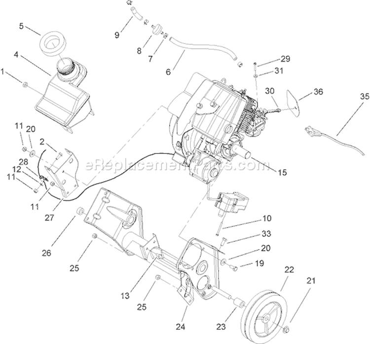 Engine, Gas Tank and Frame Assembly Diagram and Parts List for 38518 260000001-260010000 - 2006 Toro Snow Blower