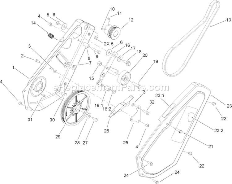Impeller Drive Assembly Diagram and Parts List for 38517 260000001-260010000 - 2006 Toro Snow Blower