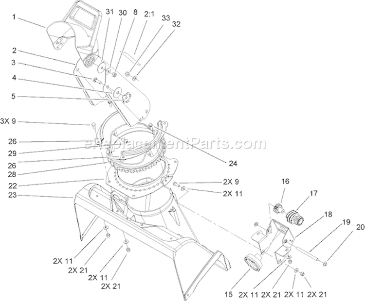 Chute Assembly Diagram and Parts List for 38517 260000001-260010000 - 2006 Toro Snow Blower