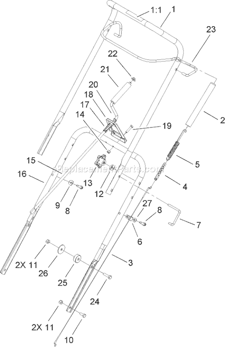 Handle Assembly Diagram and Parts List for 38518 270000001-270010000 - 2007 Toro Snow Blower