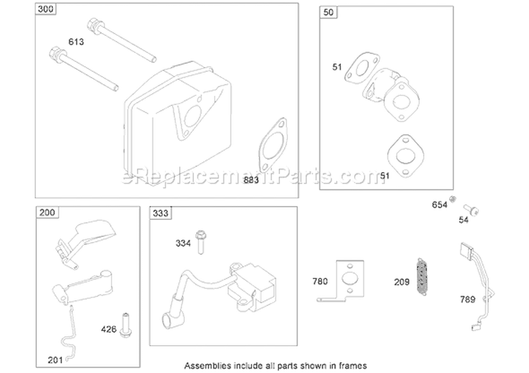 Muffler and Intake Manifold Diagram and Parts List for 38518 270010001-270999999 - 2007 Toro Snow Blower