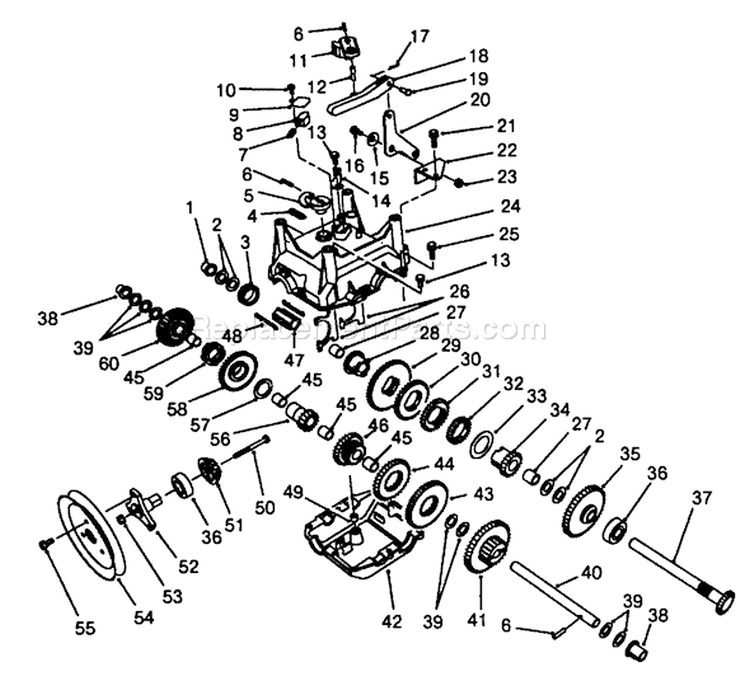 Transmission Assembly Diagram and Parts List for 38525 8000001-8999999 - 1988 Toro Snow Blower