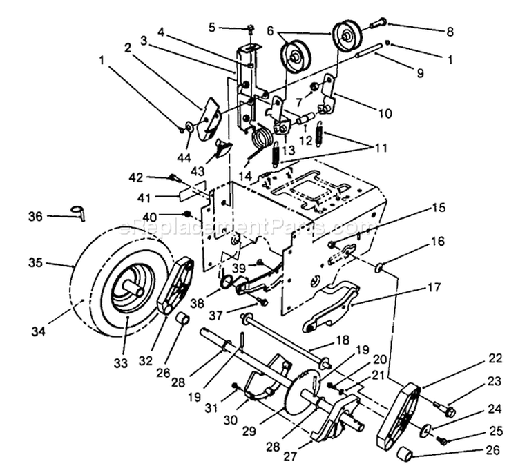 Traction Drive Assembly Diagram and Parts List for 38525 8000001-8999999 - 1988 Toro Snow Blower