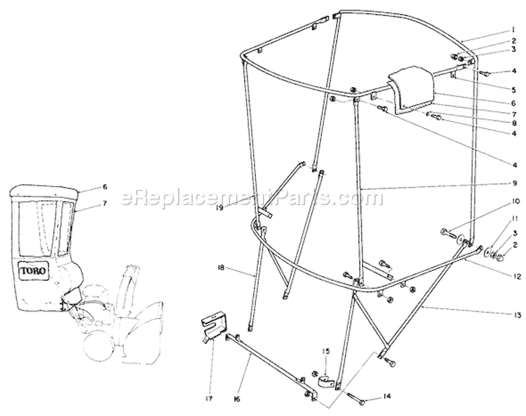 Snow Cab Assembly Diagram and Parts List for 38520 9000001-9999999 - 1989 Toro Snow Blower