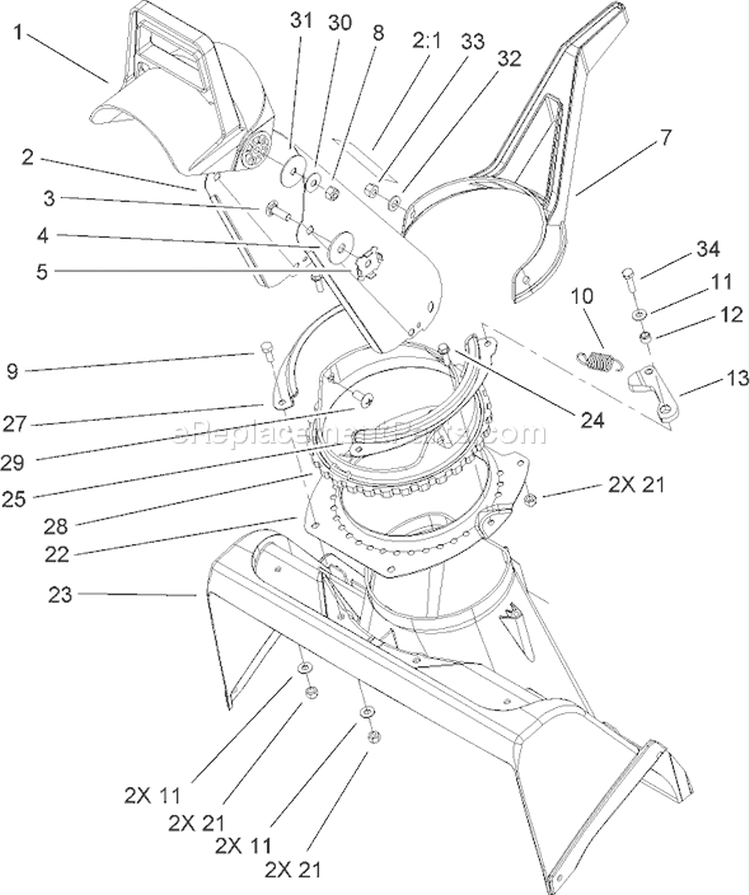 Chute and Rotor Housing Assembly Diagram and Parts List for 38535 270000001-270999999 - 2007 Toro Snow Blower