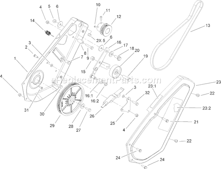 Impeller Drive Assembly Diagram and Parts List for 38515 290000001-290999999 - 2009 Toro Snow Blower