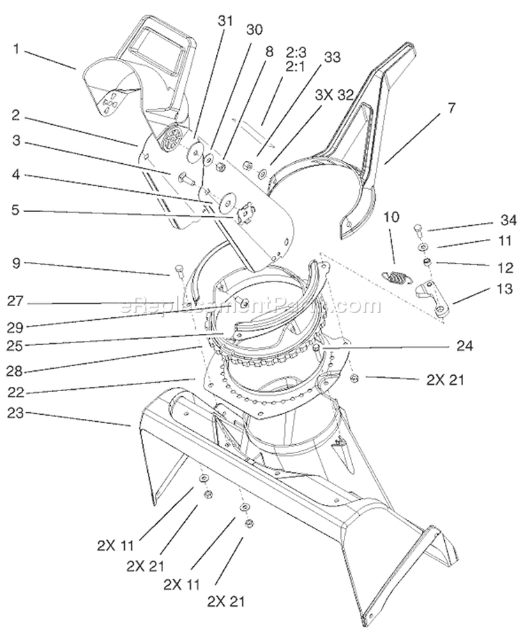 Chute Assembly Diagram and Parts List for 38535 220000001-220999999 - 2002 Toro Snow Blower