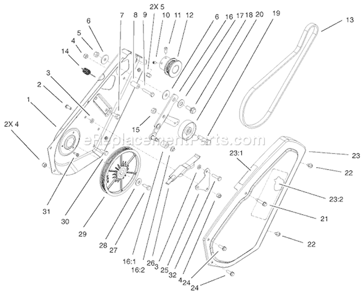 Impeller Drive Assembly Diagram and Parts List for 38535 220000001-220999999 - 2002 Toro Snow Blower