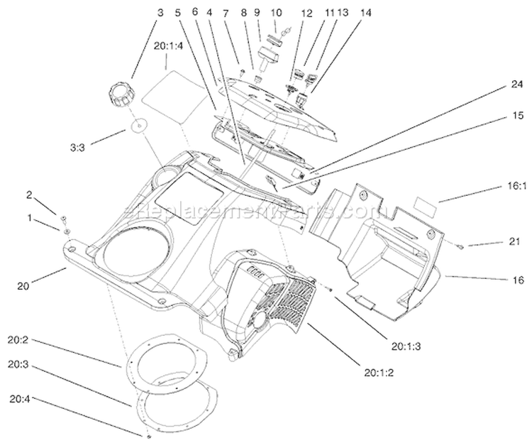 Upper Shroud And Control Panel Assembly Diagram and Parts List for 38535 220000001-220999999 - 2002 Toro Snow Blower