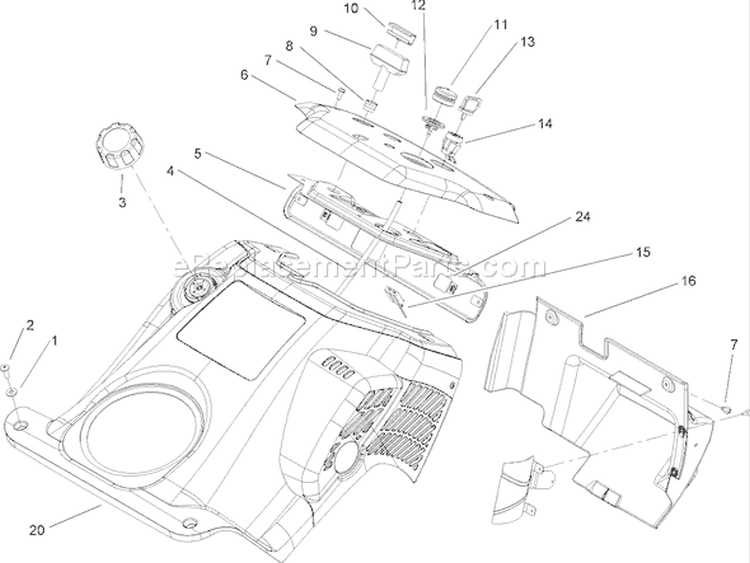 Upper Shroud and Control Panel Assembly Diagram and Parts List for 38536 250000001-250999999 - 2005 Toro Snow Blower