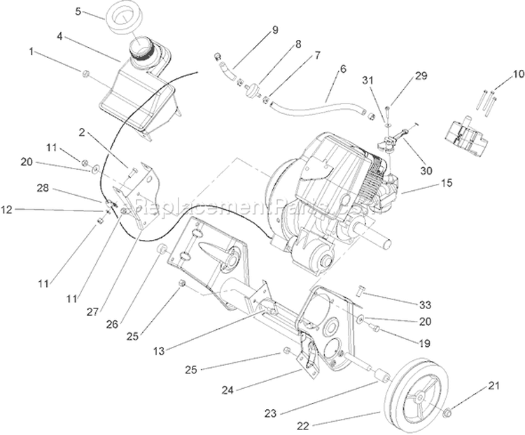 Engine and Frame Assembly Diagram and Parts List for 38536 250000001-250999999 - 2005 Toro Snow Blower