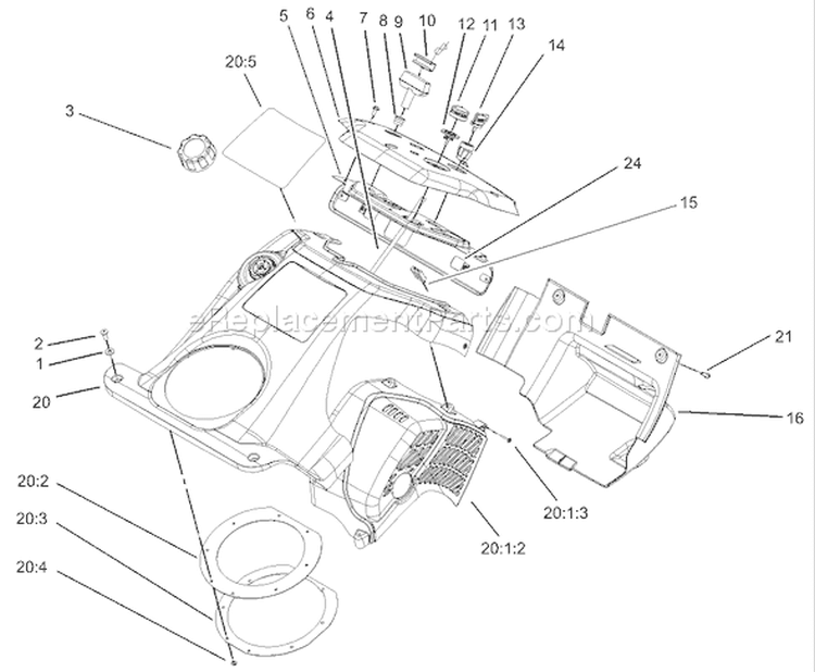 Upper Shroud and Control Panel Assembly Diagram and Parts List for 38537 240000001-240999999 - 2004 Toro Snow Blower