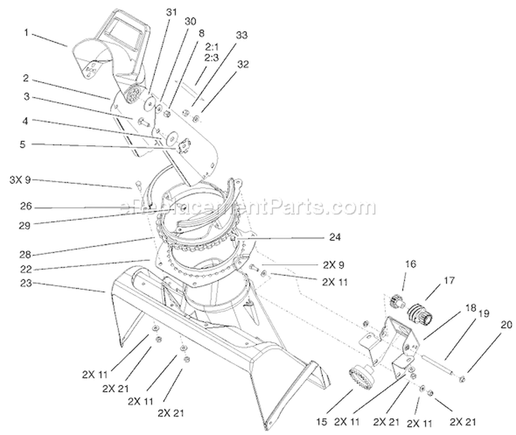 Chute Assembly Diagram and Parts List for 38517 230000001-230999999 - 2003 Toro Snow Blower
