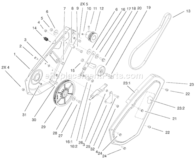 Impeller Drive Assembly Diagram and Parts List for 38517 230000001-230999999 - 2003 Toro Snow Blower