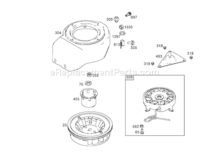 Flywheel, Blower Housing, and Starter Diagram and Parts List for 38429 200000001-200999999 - 2000 Toro Snow Blower