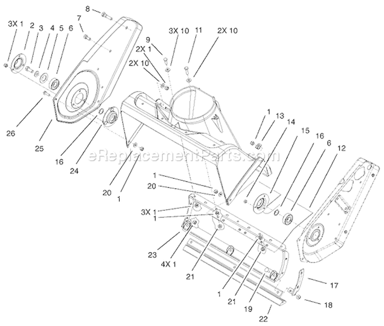 Housing And Side Plate Assembly Diagram and Parts List for 38517 230000001-230999999 - 2003 Toro Snow Blower