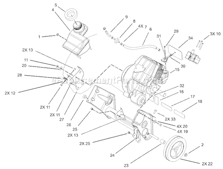 Engine and Frame Assembly Diagram and Parts List for 38538 240000001-240999999 - 2004 Toro Snow Blower