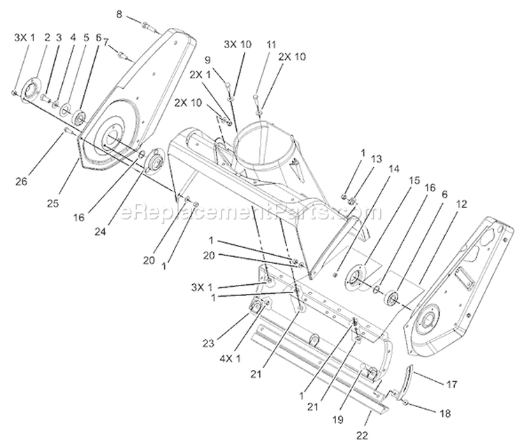 Housing and Side Plate Assembly Diagram and Parts List for 38538 240000001-240999999 - 2004 Toro Snow Blower