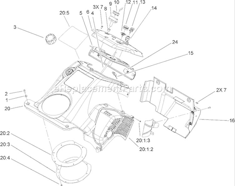 Upper Shroud and Control Panel Assembly Diagram and Parts List for 38537 250000001-250999999 - 2005 Toro Snow Blower