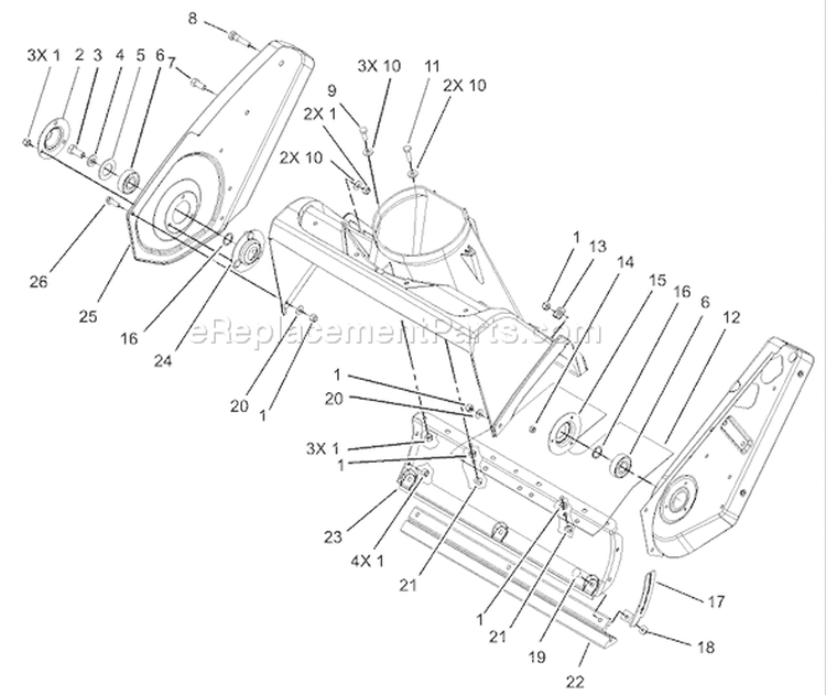 Housing and Side Plate Assembly Diagram and Parts List for 38516 240000001-240999999 - 2004 Toro Snow Blower