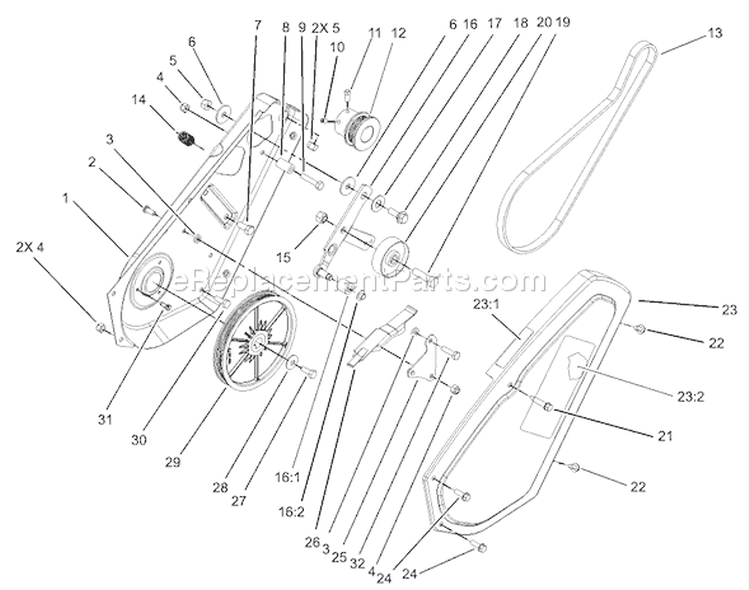 Impeller Drive Assembly Diagram and Parts List for 38535 240000001-240999999 - 2004 Toro Snow Blower