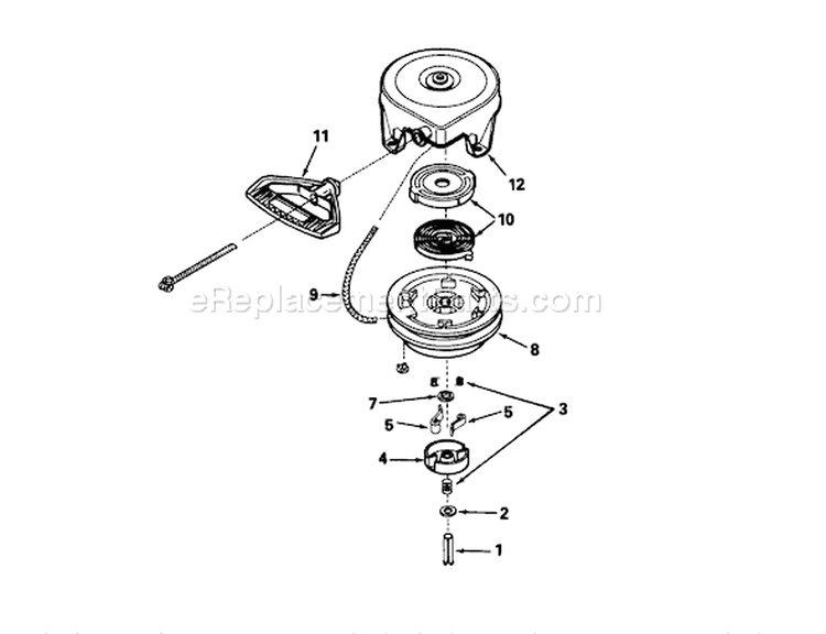 Rewind Starter Diagram and Parts List for 38543 0000001-0999999 - 1990 Toro Snow Blower
