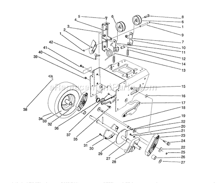 Traction Drive Assembly Diagram and Parts List for 38543 0000001-0999999 - 1990 Toro Snow Blower