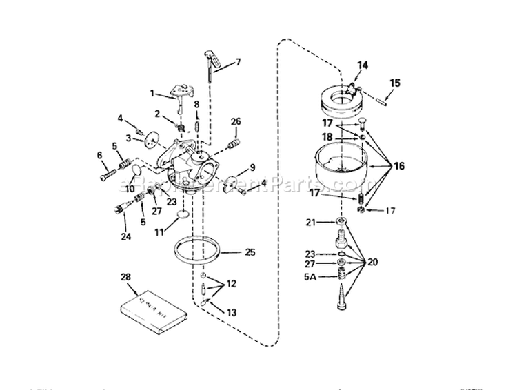 Carburetor Diagram and Parts List for 38543 0000001-0999999 - 1990 Toro Snow Blower