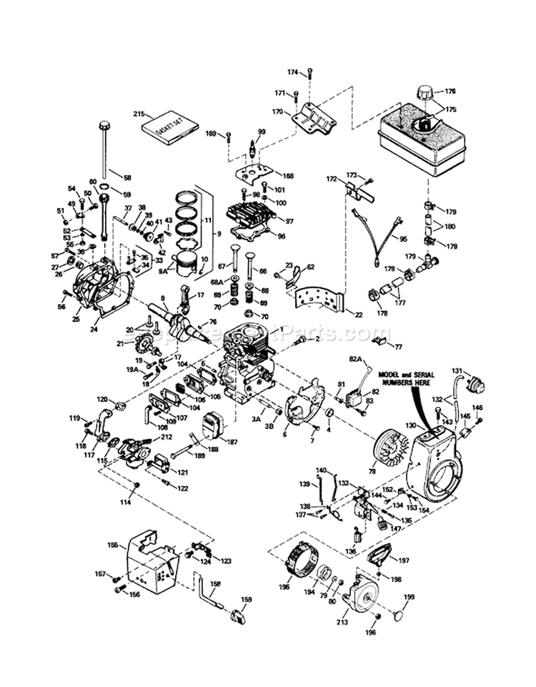 Engine Diagram and Parts List for 38543 0000001-0999999 - 1990 Toro Snow Blower