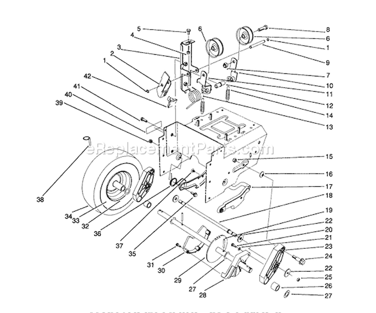 Traction Drive Assembly Diagram and Parts List for 38543 2000001-2999999 - 1992 Toro Snow Blower