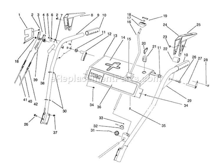 Handle Assembly Diagram and Parts List for 38543 2000001-2999999 - 1992 Toro Snow Blower