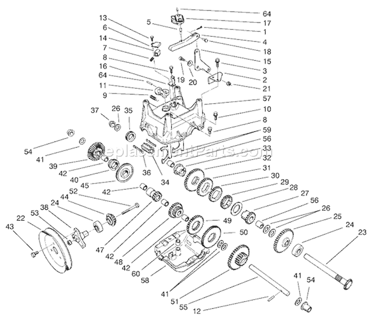 Traction Gearcase Assembly Diagram and Parts List for 38543 220000001-220999999 - 2002 Toro Snow Blower