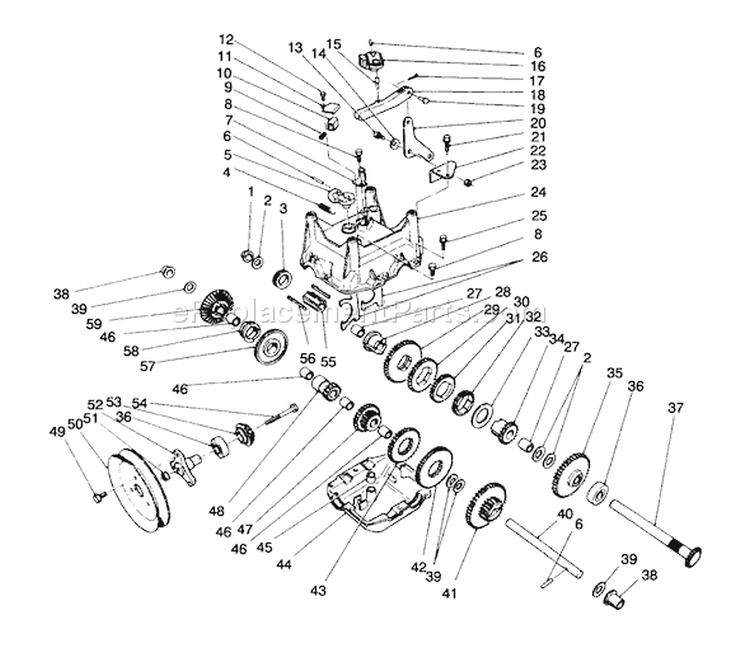 Transmission Assembly Diagram and Parts List for 38540 4900001-4999999 - 1994 Toro Snow Blower