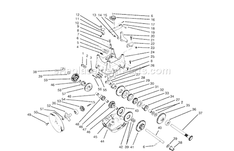 Transmission Assembly Diagram and Parts List for 38543 5900001-5999999 - 1995 Toro Snow Blower