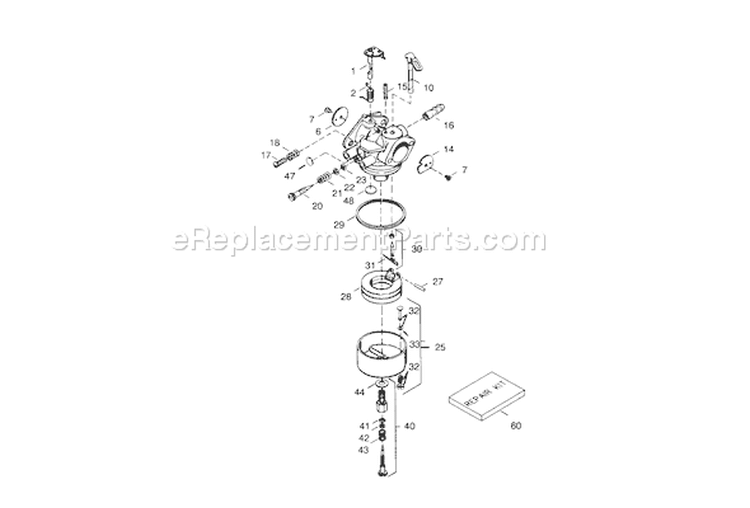 Carburetor Diagram and Parts List for 38543 5900001-5999999 - 1995 Toro Snow Blower