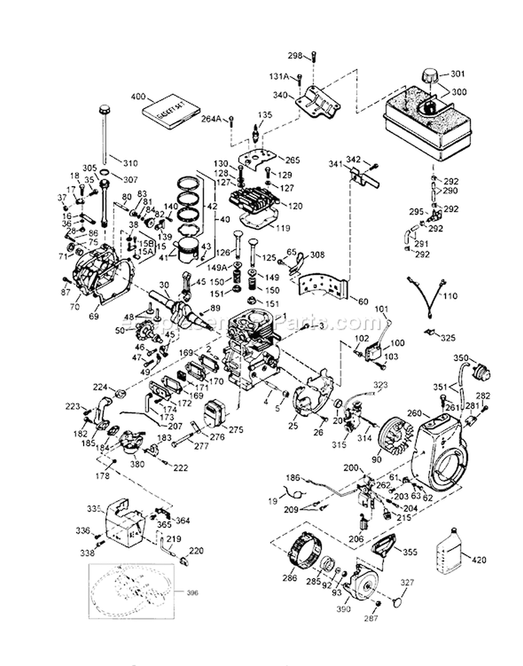 Engine Diagram and Parts List for 38543 5900001-5999999 - 1995 Toro Snow Blower