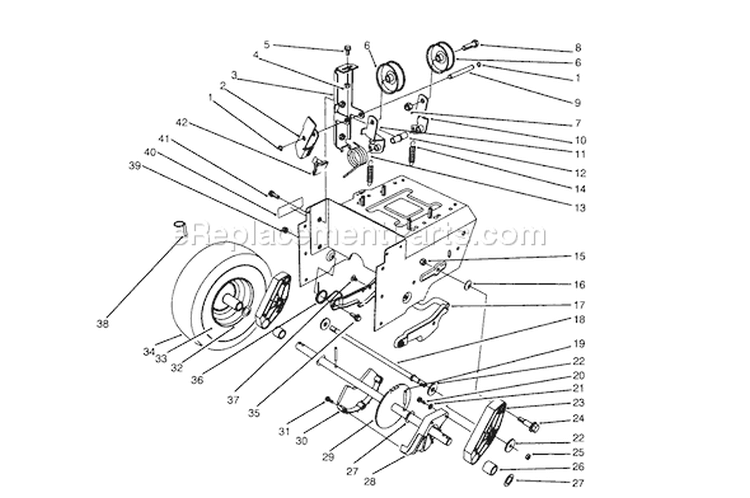 Traction Drive Assembly Diagram and Parts List for 38543 5900001-5999999 - 1995 Toro Snow Blower