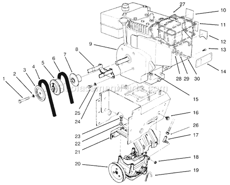 Engine Assembly Diagram and Parts List for 38540 6900001-6999999 - 1996 Toro Snow Blower