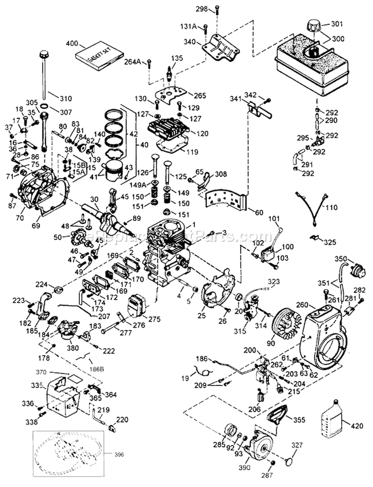 Engine Diagram and Parts List for 38540 6900001-6999999 - 1996 Toro Snow Blower