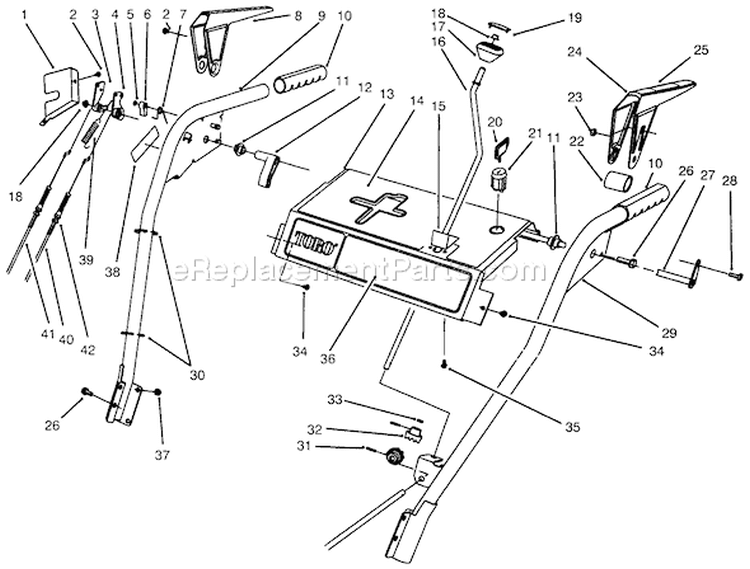 Handle Assembly Diagram and Parts List for 38540 6900001-6999999 - 1996 Toro Snow Blower