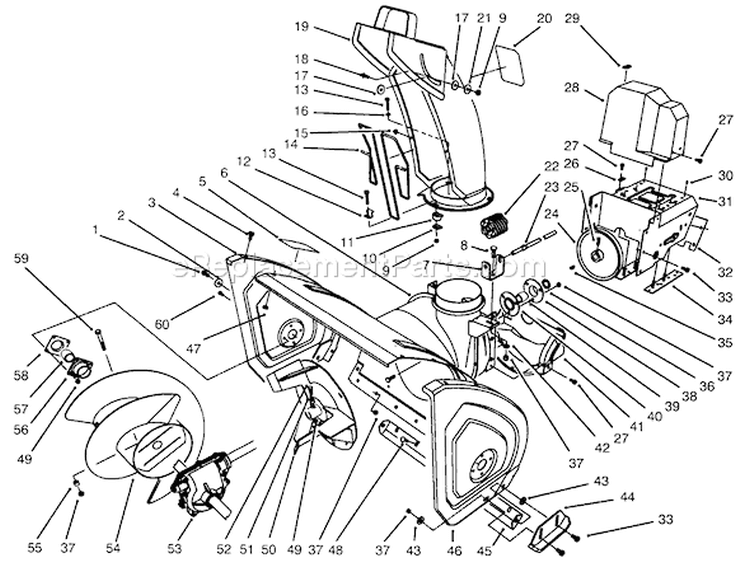 Housing & Chute Assembly Diagram and Parts List for 38540 6900001-6999999 - 1996 Toro Snow Blower