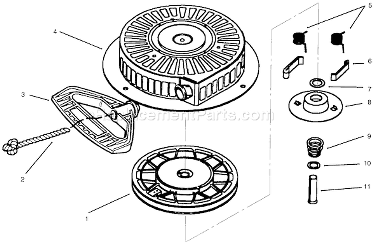 Rewind Starter Diagram and Parts List for 38540 6900001-6999999 - 1996 Toro Snow Blower