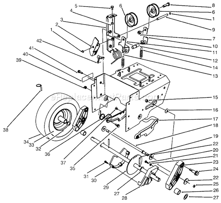 Traction Drive Assembly Diagram and Parts List for 38540 6900001-6999999 - 1996 Toro Snow Blower