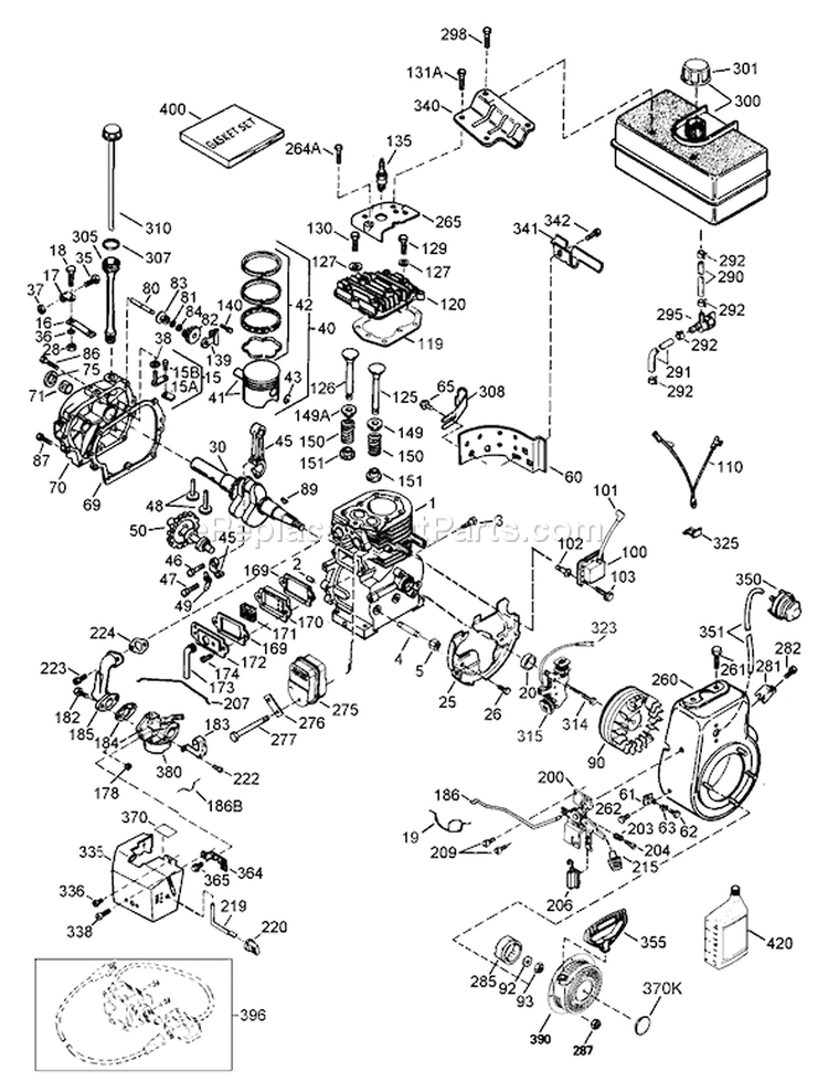 Engine Diagram and Parts List for 38543 7900001-7999999 - 1997 Toro Snow Blower