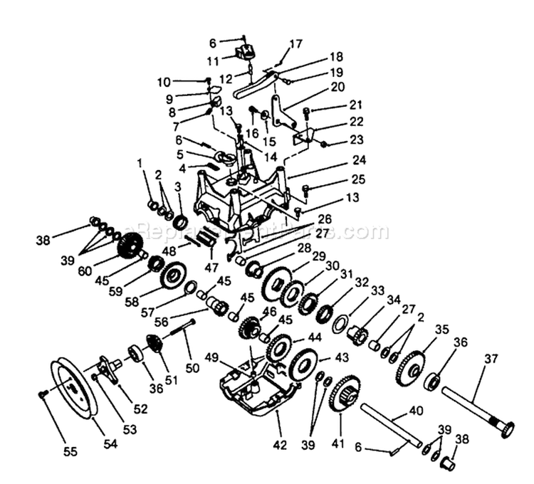 Transmission Assembly Diagram and Parts List for 38543 8000001-8999999 - 1988 Toro Snow Blower