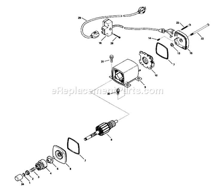 Electric Starter Motor Diagram and Parts List for 38543 8000001-8999999 - 1988 Toro Snow Blower