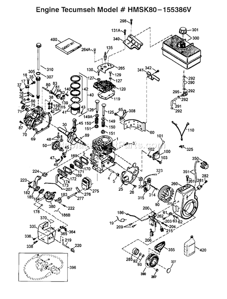 Engine Diagram and Parts List for 38540 8900001-8999999 - 1998 Toro Snow Blower